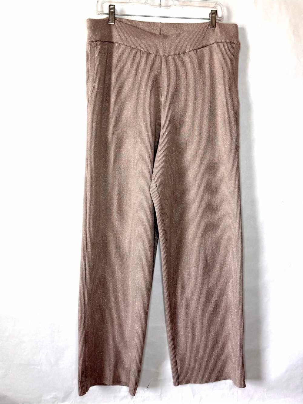 Soma Women’s XL Knit Sweater Pants Wide Leg Ribbed Beige Metallic Comfort Lounge